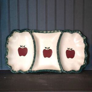 Vintage Stoneware Apple Spongeware 3-Part Divided Tray | Serveware